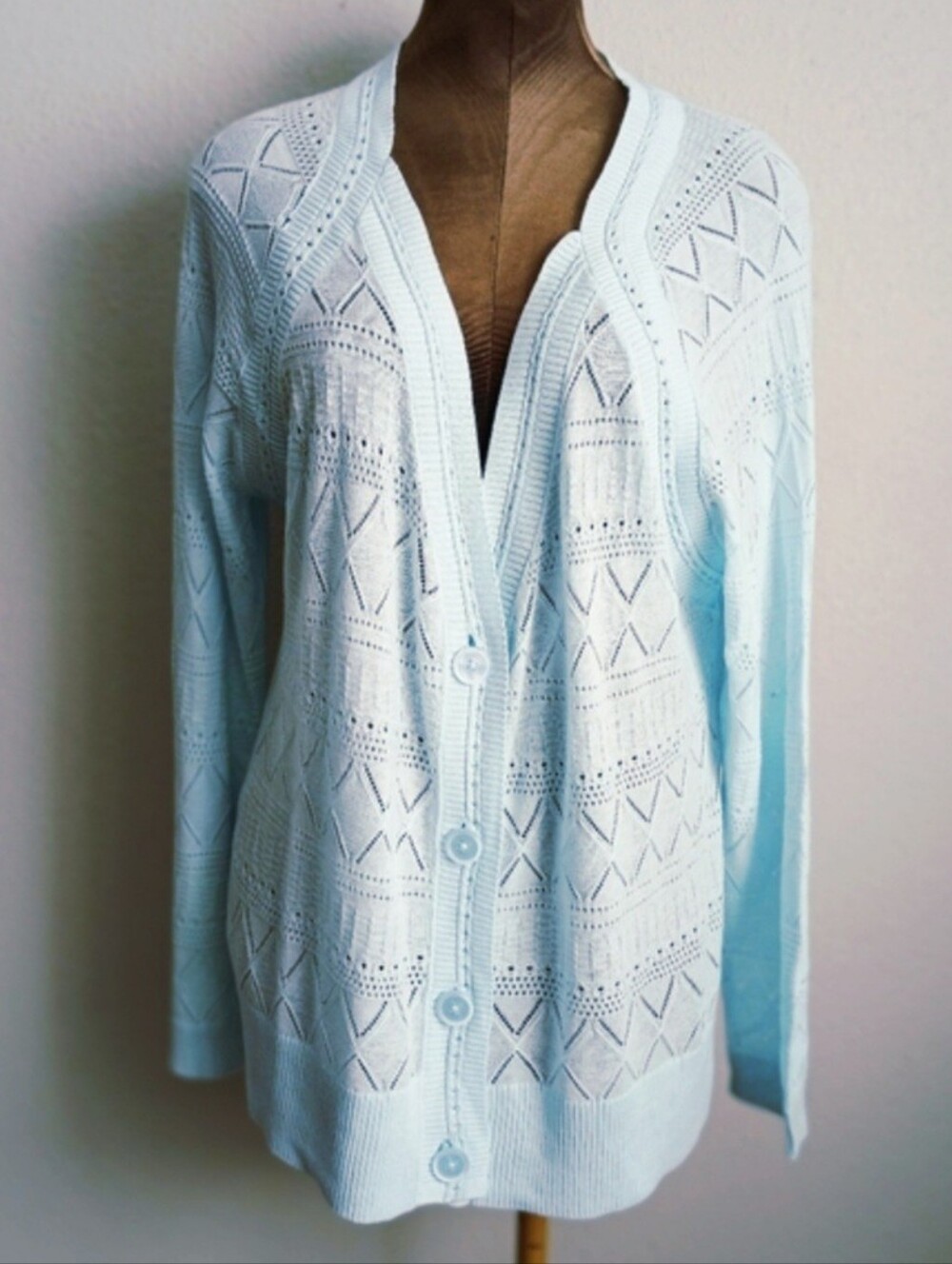 Talbots Light Blue Lightweight Button Front Cardigan Size XL